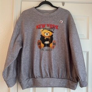 Gray New York Bear Graphic Sweater